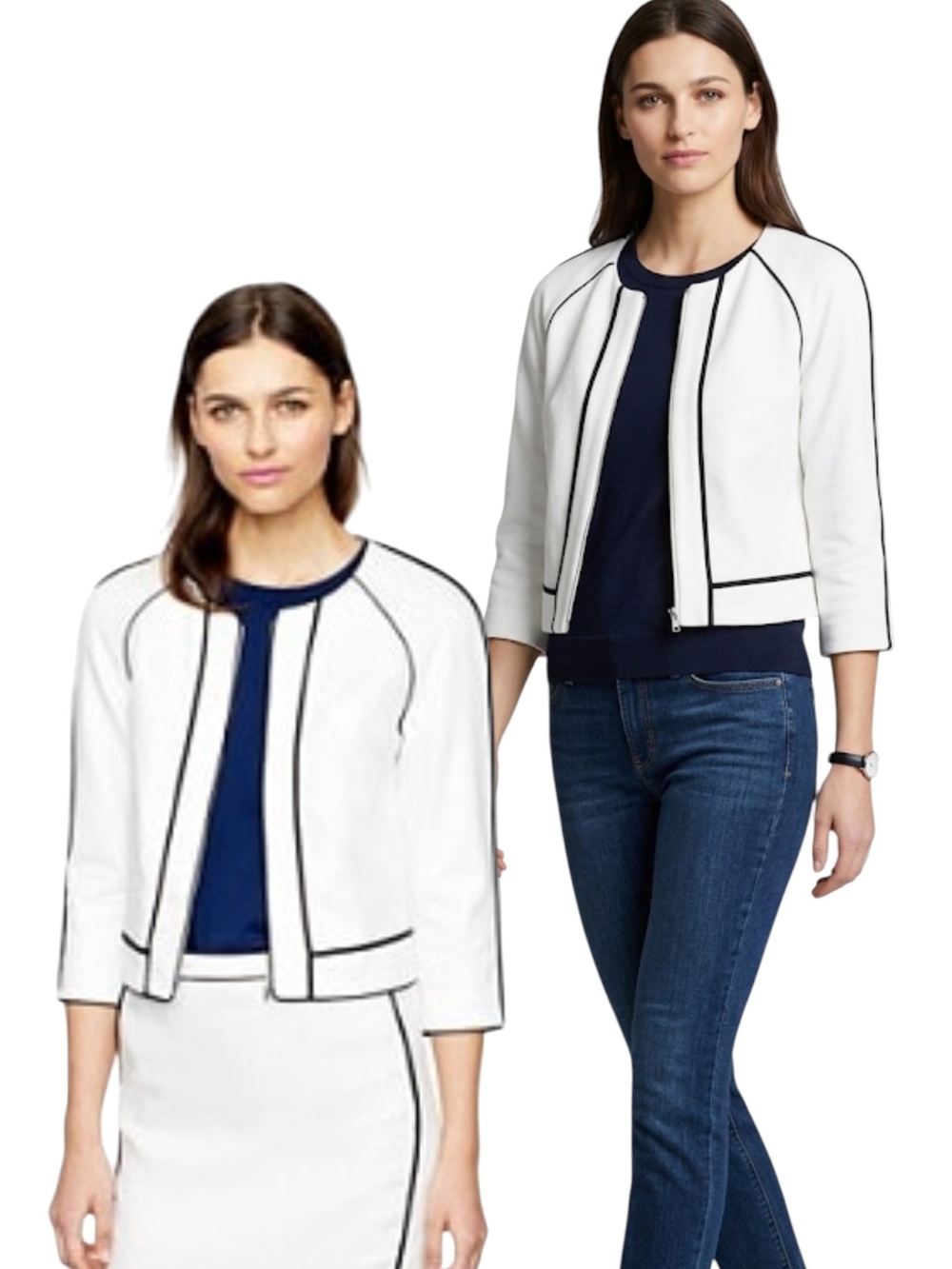 Jcrew White  Linen Blazer Jacket  With Black  Piping Xs Cotton Blend Lining